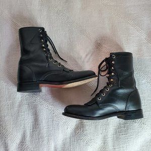 JUSTIN/ roper kiltie military leather boot black 5.5b